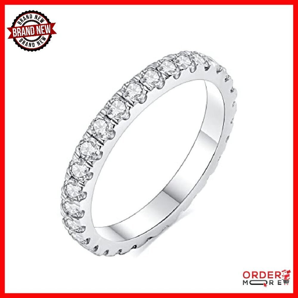 925 Sterling Silver Moissanite Wedding Band Size 7 Eternity Ring - Picture 2 of 7
